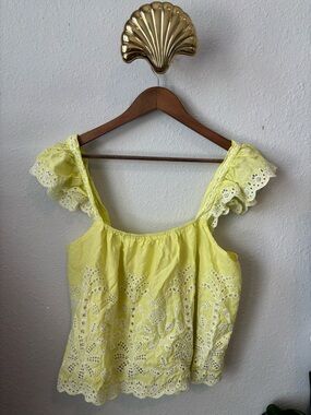 Jennifer & Grace Yellow Eyelet Ruffle Strap Top